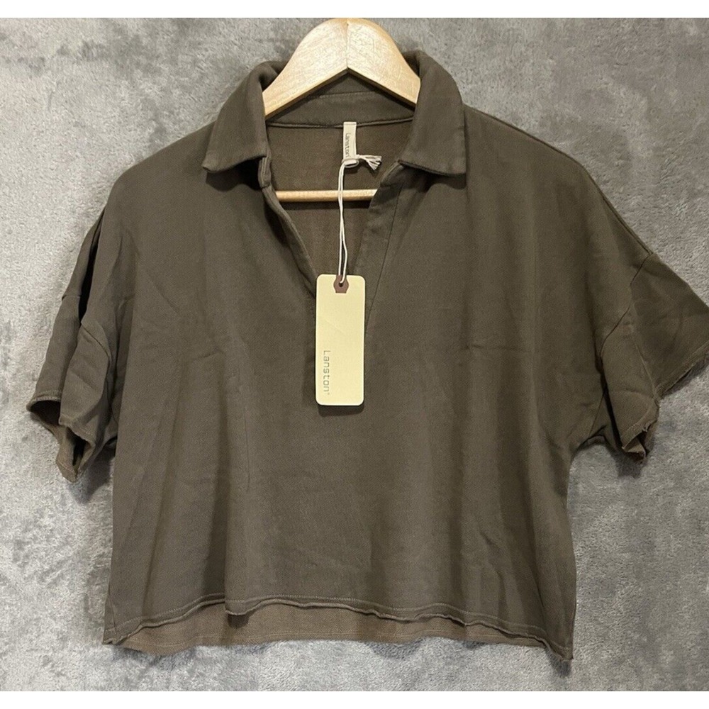 NWT'S Lanston Crop Top Sweatshirt Lightweight Small Raw Hem‎ Green